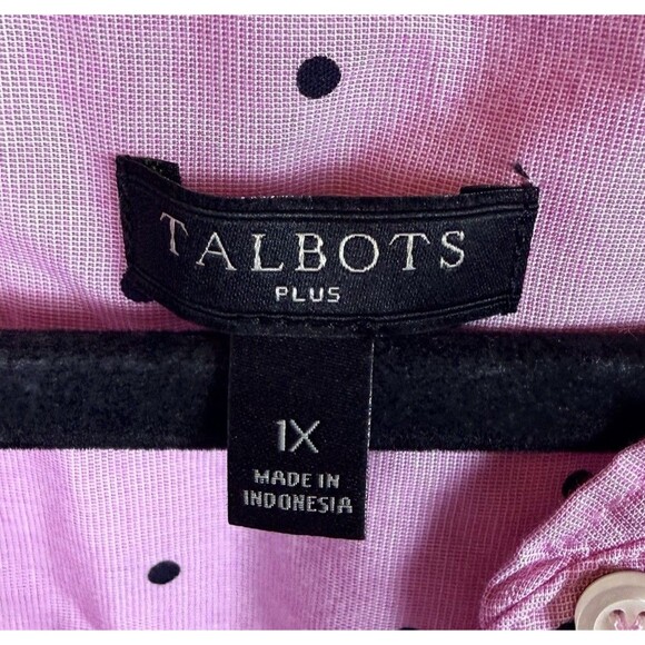 Talbots Cotton Feminine Popover Blouse Size 1X Plus Pink Polka Dot Preppy Office - Picture 4 of 7